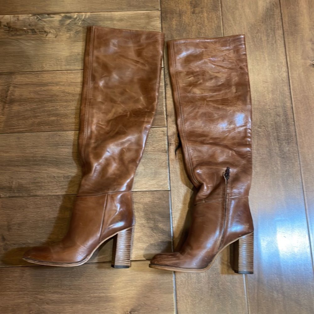 New Free People Dakota Taupe Brown Leather Over-The-Knee Tall Boots EU 39.5 - Picture 3 of 6